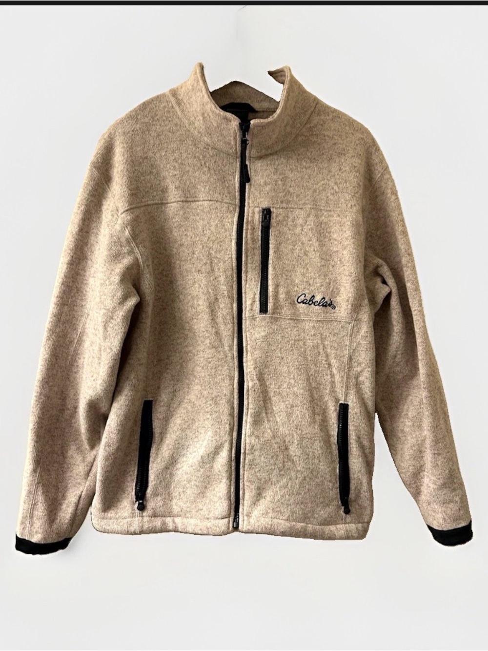 Cabela's Woman's Full Zip Fleece Jacket Beige Solid Funnel Collar Gorpcore XL